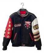 JH Designジェイエイチデザイン）の古着「CHICAGO BULLS 97年 Champions Leather Jacket」｜ブラック×レッド