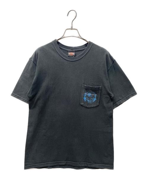 HARLEY-DAVIDSON（ハーレーダビッドソン）HARLEY-DAVIDSON (ハーレーダビッドソン) 半袖Tシャツ ブルーフレイム スカル ブラック サイズ:Mの古着・服飾アイテム