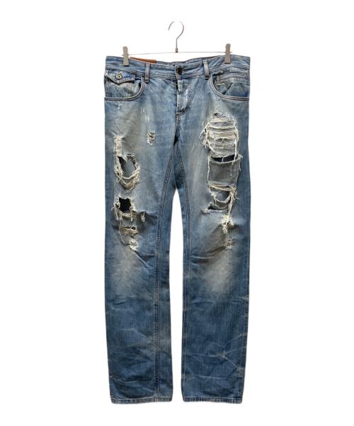 DOLCE & GABBANA（ドルチェ＆ガッバーナ）DOLCE & GABBANA (ドルチェ＆ガッバーナ) クラッシュ加工デニムパンツ インディゴ サイズ:83.5cm (W33)の古着・服飾アイテム
