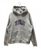 stussyステューシー）の古着「COLLEGIATE FLORAL HOODIE」｜グレー