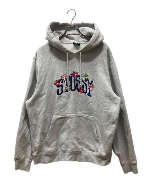 stussy（ステューシー）stussy (ステューシー) COLLEGIATE FLORAL HOODIE グレー サイズ:Lの古着・服飾アイテム