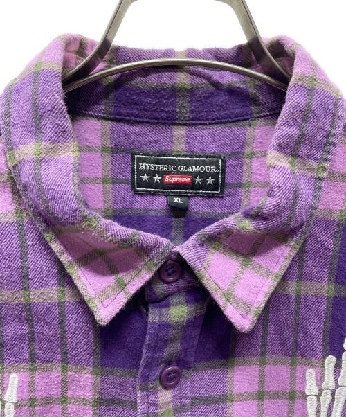 Hysteric Glamour（ヒステリックグラマー）Hysteric Glamour (ヒステリックグラマー) SUPREME (シュプリーム) 長袖シャツ パープル×ピンク サイズ:XLの古着・服飾アイテム