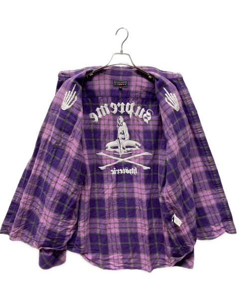 Hysteric Glamour（ヒステリックグラマー）Hysteric Glamour (ヒステリックグラマー) SUPREME (シュプリーム) 長袖シャツ パープル×ピンク サイズ:XLの古着・服飾アイテム