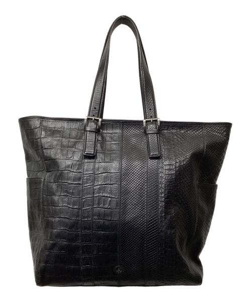 GIORGIO ARMANI（ジョルジョアルマーニ）GIORGIO ARMANI (ジョルジョアルマーニ) レザートートバッグ ブラックの古着・服飾アイテム