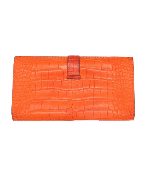 HERMES（エルメス）HERMES (エルメス) 長財布/ベアン オレンジ アリゲーターマットの古着・服飾アイテム