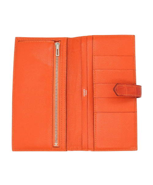 HERMES（エルメス）HERMES (エルメス) 長財布/ベアン オレンジ アリゲーターマットの古着・服飾アイテム