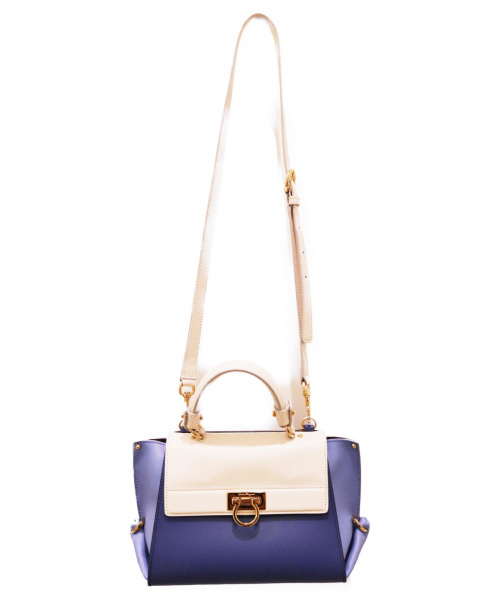 Salvatore Ferragamo（サルヴァトーレ フェラガモ）Salvatore Ferragamo (サルバトーレフェラガモ) バイカラー2WAYショルダーバッグ ブルー×ホワイト ガンチーニの古着・服飾アイテム