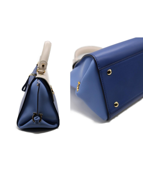 Salvatore Ferragamo（サルヴァトーレ フェラガモ）Salvatore Ferragamo (サルバトーレフェラガモ) バイカラー2WAYショルダーバッグ ブルー×ホワイト ガンチーニの古着・服飾アイテム