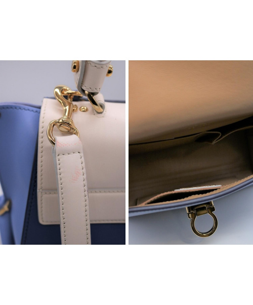 Salvatore Ferragamo（サルヴァトーレ フェラガモ）Salvatore Ferragamo (サルバトーレフェラガモ) バイカラー2WAYショルダーバッグ ブルー×ホワイト ガンチーニの古着・服飾アイテム