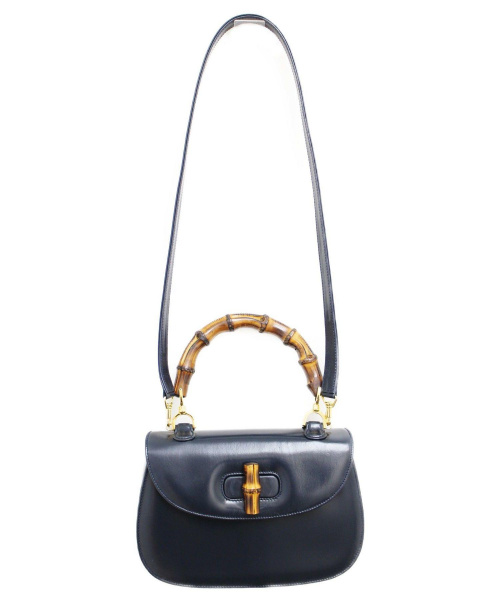 GUCCI（グッチ）GUCCI (グッチ) 2WAYバッグ ネイビー バンブー レザー ■の古着・服飾アイテム