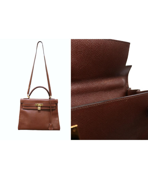 HERMES（エルメス）HERMES (エルメス) ケリーバッグ32 ブラウン ケリー32 内縫い クシュベル  ゴールド金具の古着・服飾アイテム