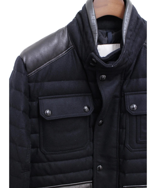 MONCLER（モンクレール）MONCLER (モンクレール) BURTON/ダウンジャケット ブラック サイズ:3 冬物 ウール×レザーの古着・服飾アイテム