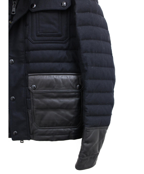 MONCLER（モンクレール）MONCLER (モンクレール) BURTON/ダウンジャケット ブラック サイズ:3 冬物 ウール×レザーの古着・服飾アイテム