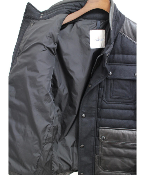 MONCLER（モンクレール）MONCLER (モンクレール) BURTON/ダウンジャケット ブラック サイズ:3 冬物 ウール×レザーの古着・服飾アイテム