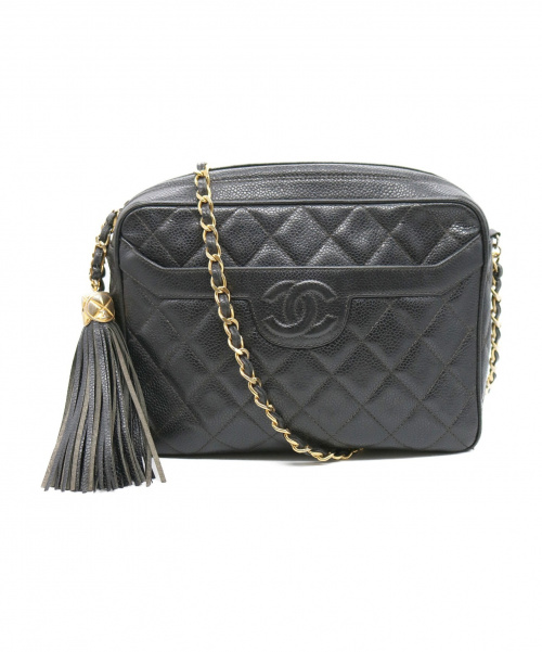 CHANEL（シャネル）CHANEL (シャネル) フリンジショルダーバッグ ブラック キャビアスキンの古着・服飾アイテム
