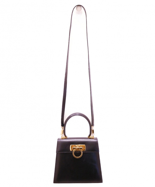 Salvatore Ferragamo（サルヴァトーレ フェラガモ）Salvatore Ferragamo (サルバトーレフェラガモ) ガンチーニ2WAYバッグ ブラック  レザー　ゴールド金具の古着・服飾アイテム
