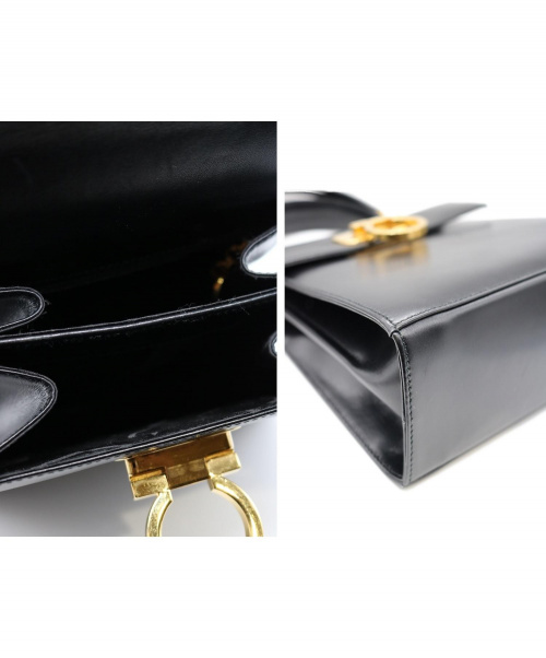 Salvatore Ferragamo（サルヴァトーレ フェラガモ）Salvatore Ferragamo (サルバトーレフェラガモ) ガンチーニ2WAYバッグ ブラック  レザー　ゴールド金具の古着・服飾アイテム