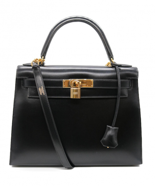 HERMES（エルメス）HERMES (エルメス) ケリーバッグ28 ブラック 外縫い ボックスカーフ　ゴールド金具の古着・服飾アイテム