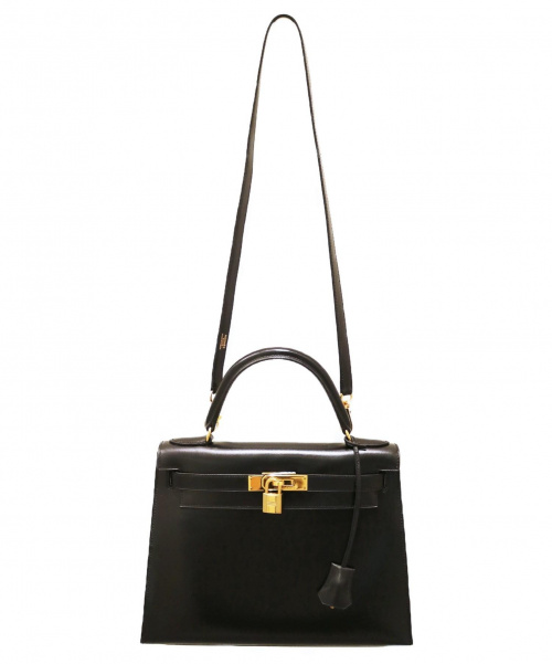 HERMES（エルメス）HERMES (エルメス) ケリーバッグ28 ブラック 外縫い ボックスカーフ　ゴールド金具の古着・服飾アイテム