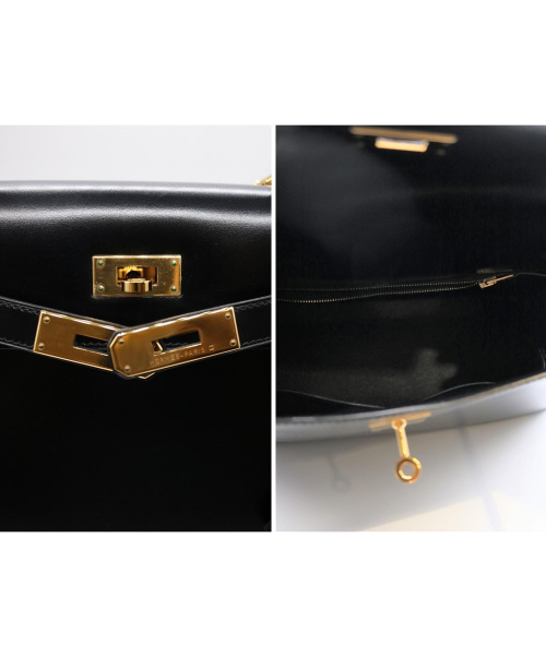 HERMES（エルメス）HERMES (エルメス) ケリーバッグ28 ブラック 外縫い ボックスカーフ　ゴールド金具の古着・服飾アイテム