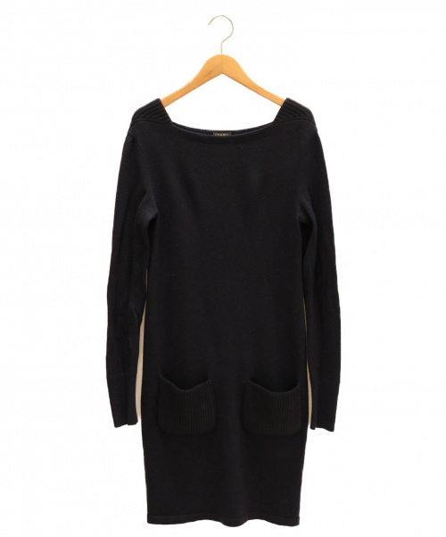 CHANEL（シャネル）CHANEL (シャネル) ココマークボタンニットワンピース ネイビー サイズ:34 カシミヤ混の古着・服飾アイテム