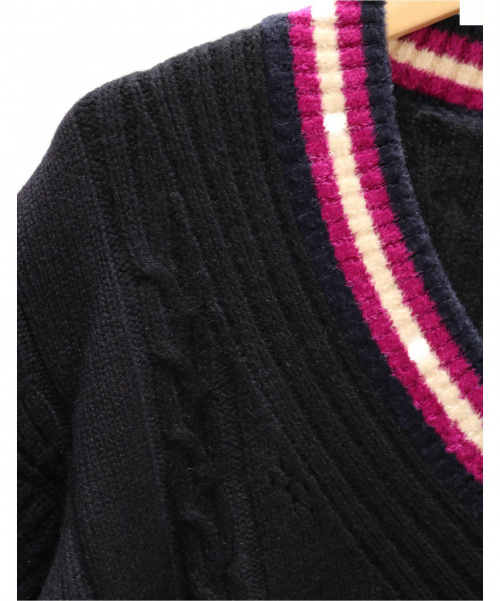 CHANEL（シャネル）CHANEL (シャネル) ワッペン付きカシミヤ混Vネックニット ネイビー サイズ:34 カシミヤ混の古着・服飾アイテム