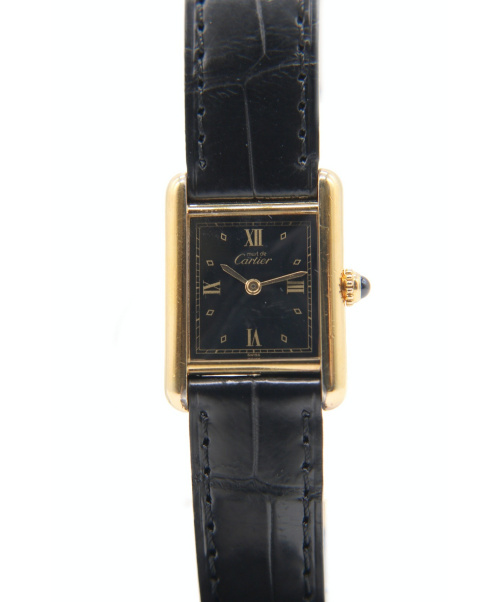 Cartier（カルティエ）Cartier (カルティエ) マストタンクS ブラックローマンゴールドインデックス サイズ:S ヴェルメイユの古着・服飾アイテム