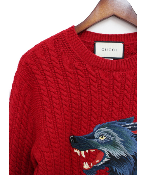 GUCCI（グッチ）GUCCI (グッチ) エンブロイダリーニット レッド サイズ:Mの古着・服飾アイテム
