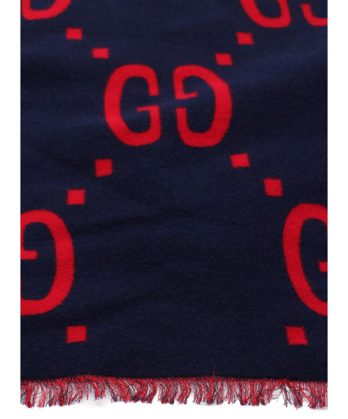 GUCCI（グッチ）GUCCI (グッチ) マフラー ネイビー×レッド サイズ:35×190の古着・服飾アイテム