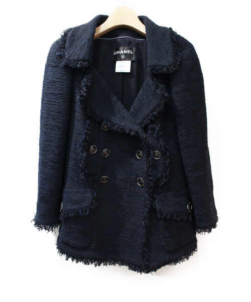 CHANEL（シャネル）CHANEL (シャネル) ダブルツイードジャケット ネイビー サイズ:36の古着・服飾アイテム