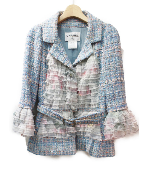 CHANEL（シャネル）CHANEL (シャネル) ツイードスーツ スカイブルー サイズ:36の古着・服飾アイテム