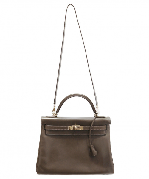 HERMES（エルメス）HERMES (エルメス) ケリーバッグ32 オリーブ ケリー32 内縫い 箱・布袋付 ボックスカーフ □F刻印(2002)の古着・服飾アイテム