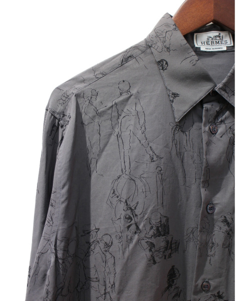 HERMES（エルメス）HERMES (エルメス) 総柄シャツ ブラック サイズ:39 馬柄 コットンの古着・服飾アイテム