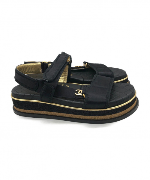 CHANEL（シャネル）CHANEL (シャネル) ゲートNo.5ストラップサンダル ブラック サイズ:37Cの古着・服飾アイテム