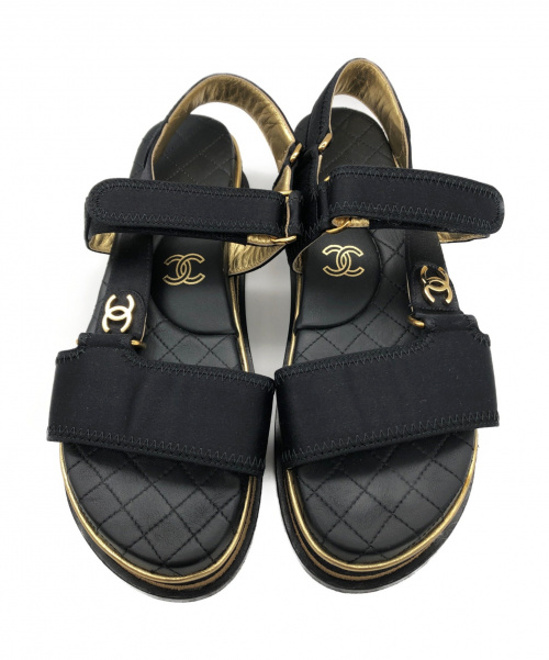 CHANEL（シャネル）CHANEL (シャネル) ゲートNo.5ストラップサンダル ブラック サイズ:37Cの古着・服飾アイテム