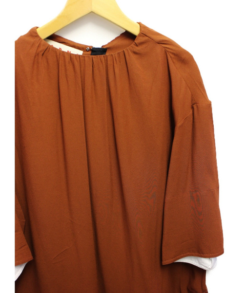 MARNI（マルニ）MARNI (マルニ) ノーカラーブラウス ブラウン サイズ:40の古着・服飾アイテム