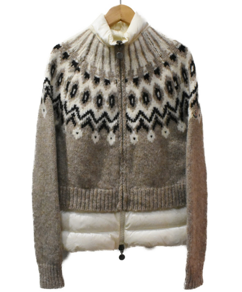 MONCLER（モンクレール）MONCLER (モンクレール) ダウンニットカーディガン ベージュ×ホワイト サイズ:Sの古着・服飾アイテム