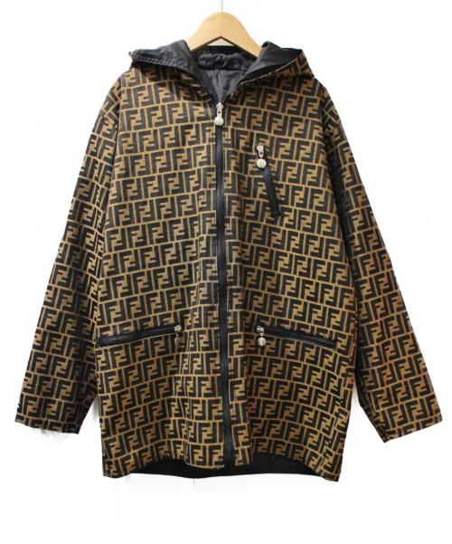 FENDI（フェンディ）FENDI (フェンディ) リバーシブルフーデッドジャケット ブラウン サイズ:- ズッカ柄 秋冬物の古着・服飾アイテム