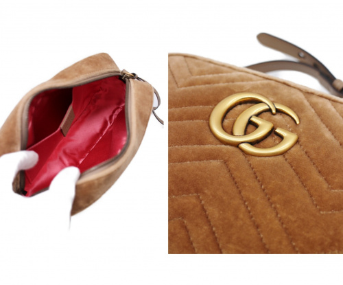 GUCCI（グッチ）GUCCI (グッチ) GGマーモントキルティングスモールショルダーバッグ カーキ サイズ:- GGマーモント 447632 520981 ベロア 520981の古着・服飾アイテム