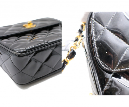 CHANEL（シャネル）CHANEL (シャネル) エナメルチェーンショルダーバッグ ブラック サイズ:-の古着・服飾アイテム