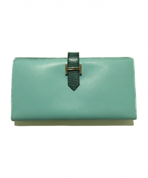HERMES（エルメス）HERMES (エルメス) 長財布/ベアンスフレ スカイブルー  ボックスカーフ×リザード シルバー金具の古着・服飾アイテム