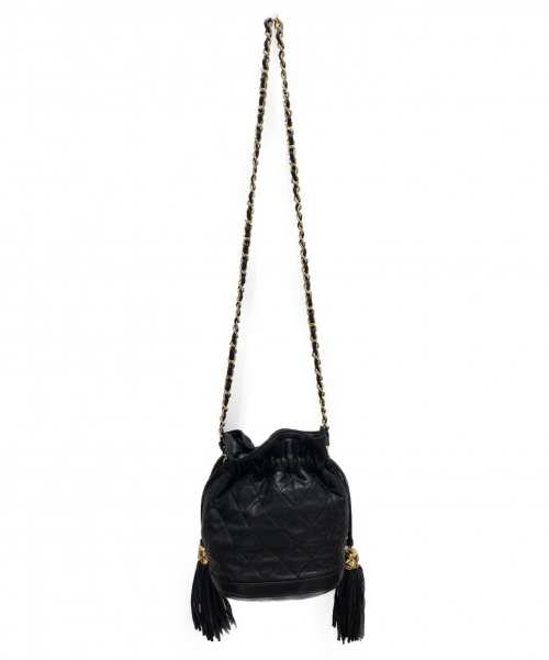 CHANEL（シャネル）CHANEL (シャネル) 巾着フリンジショルダーバッグ ブラック×ゴールド サイズ:-の古着・服飾アイテム