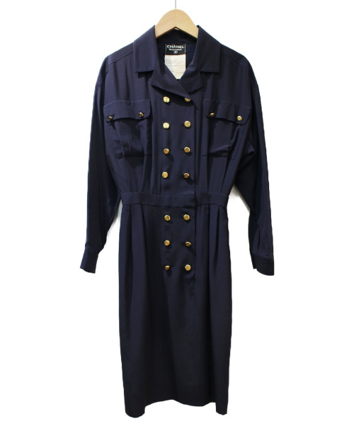 CHANEL（シャネル）CHANEL (シャネル) ココマークボタンワンピース ネイビー サイズ:34の古着・服飾アイテム