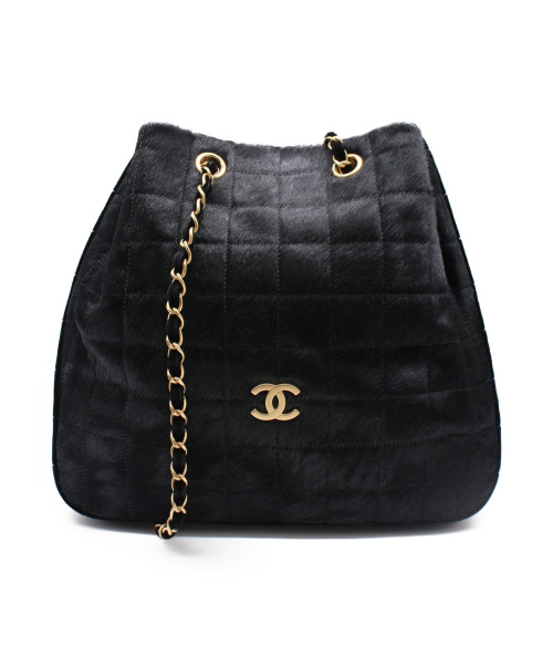 CHANEL（シャネル）CHANEL (シャネル) 巾着ショルダーバッグ ブラック サイズ:- チョコバー ハラコ 6752887の古着・服飾アイテム