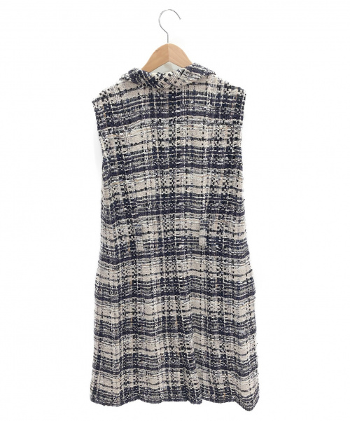 CHANEL（シャネル）CHANEL (シャネル) ノースリーブツイードワンピース ホワイト×ネイビー サイズ:42の古着・服飾アイテム