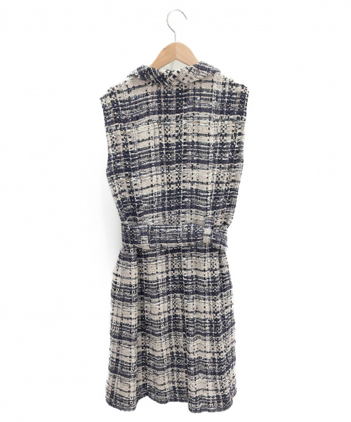 CHANEL（シャネル）CHANEL (シャネル) ノースリーブツイードワンピース ホワイト×ネイビー サイズ:42の古着・服飾アイテム