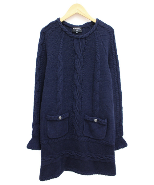 CHANEL（シャネル）CHANEL (シャネル) ニットワンピース ネイビー サイズ:34 秋冬物 ウール×カシミヤの古着・服飾アイテム