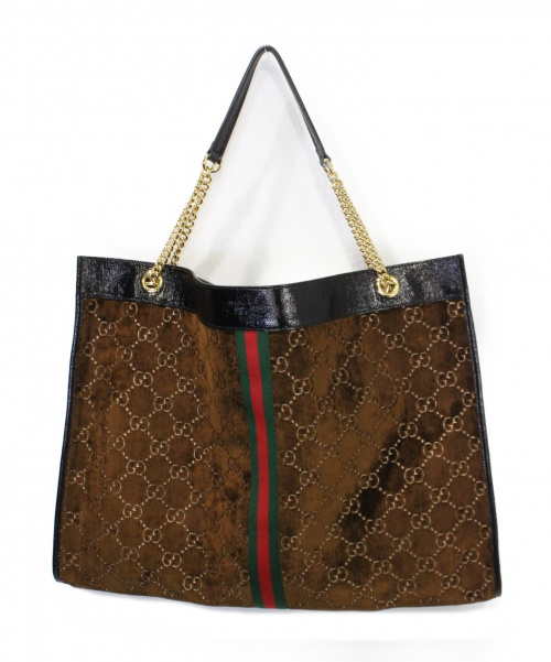 GUCCI（グッチ）GUCCI (グッチ) ラジャ ベルベット トートバッグ ブラウン サイズ:- ラジャ 537218・525040 ベロア×エナメル ■の古着・服飾アイテム