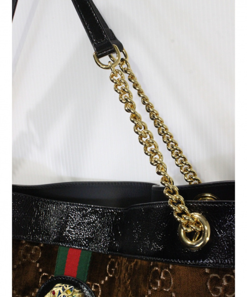GUCCI（グッチ）GUCCI (グッチ) ラジャ ベルベット トートバッグ ブラウン サイズ:- ラジャ 537218・525040 ベロア×エナメル ■の古着・服飾アイテム