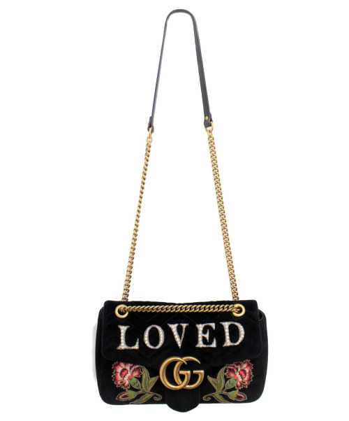 GUCCI（グッチ）GUCCI (グッチ) GGマーモントチェーンショルダーバッグ ブラック サイズ:- マーモント 443496 ベロア 525040の古着・服飾アイテム
